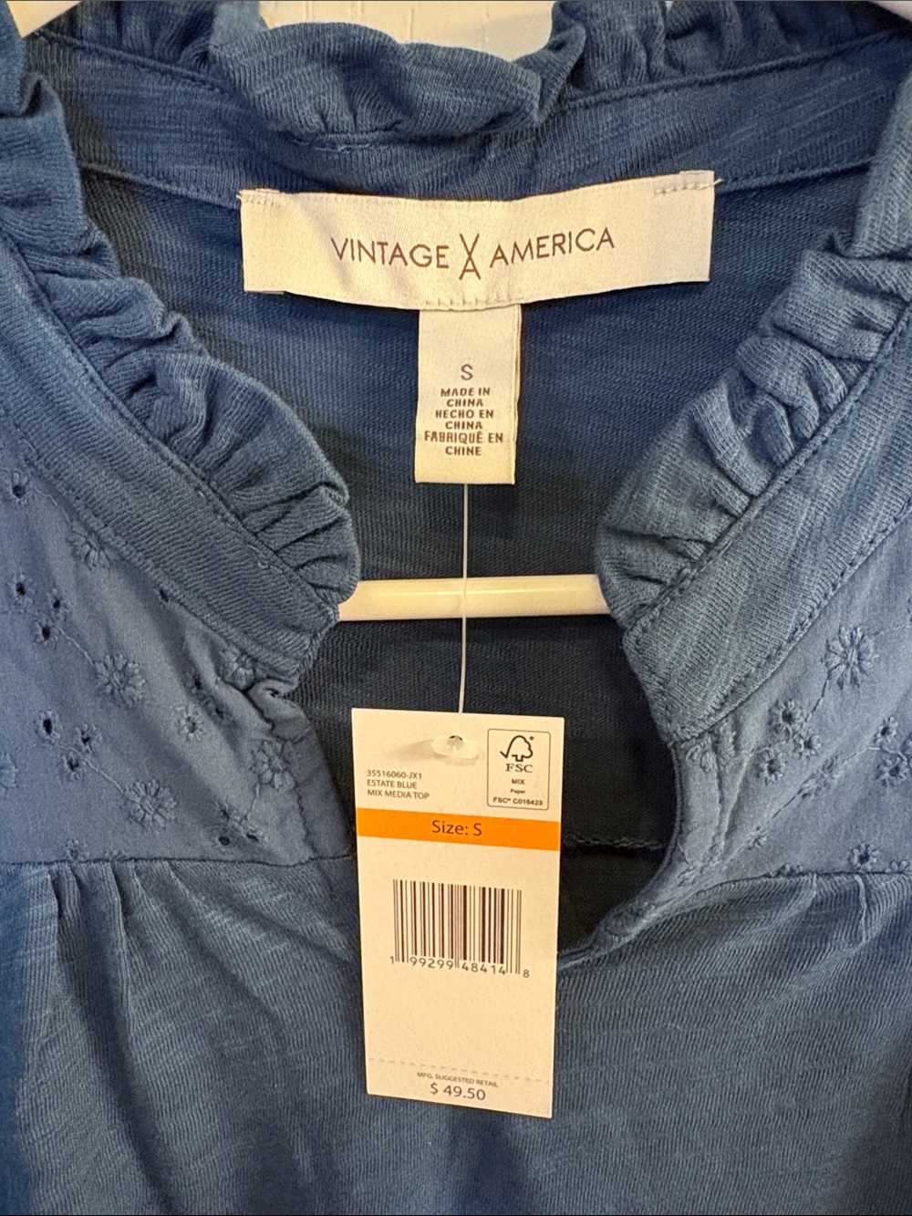 Blue Eyelet Ruffle Sleeve Top | Vintage America - Picture 8 of 13